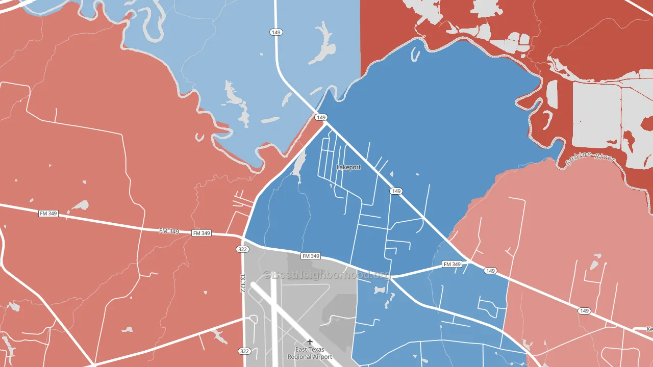 Lakeport, TX block-group political-lean map