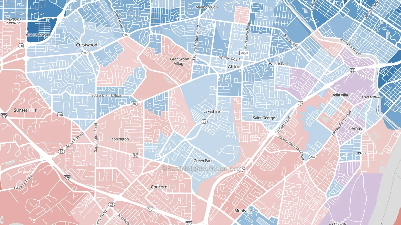 Lakeshire, MO block-group political-lean map