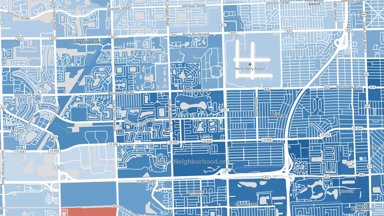 Lakeshore at University Park, Miramar, FL block-group political-lean map