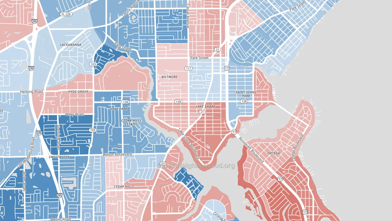 Lakeshore, Jacksonville, FL block-group political-lean map