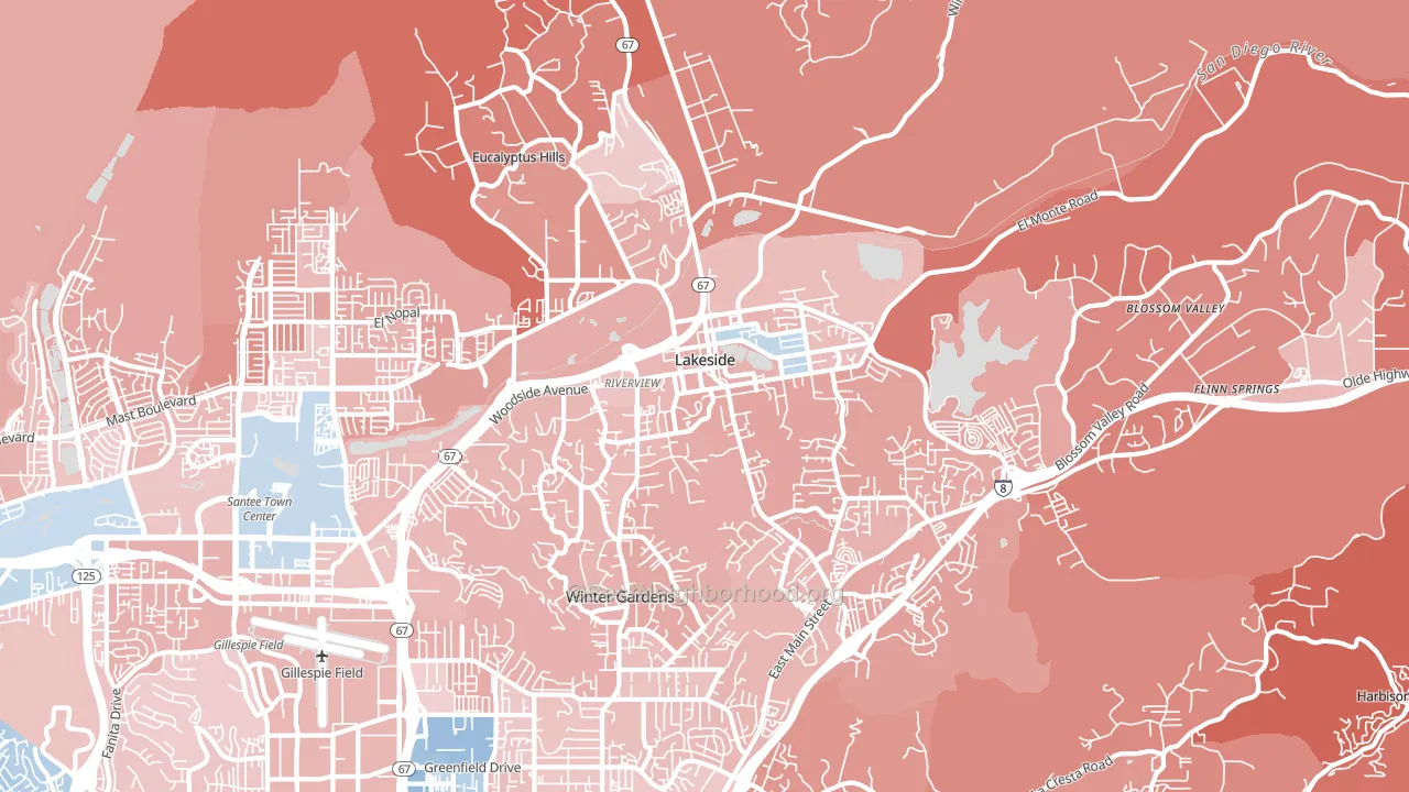 Lakeside, CA block-group political-lean map
