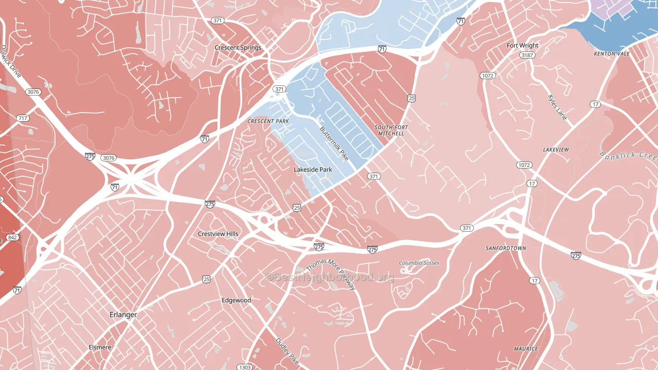 Lakeside Park, KY block-group political-lean map