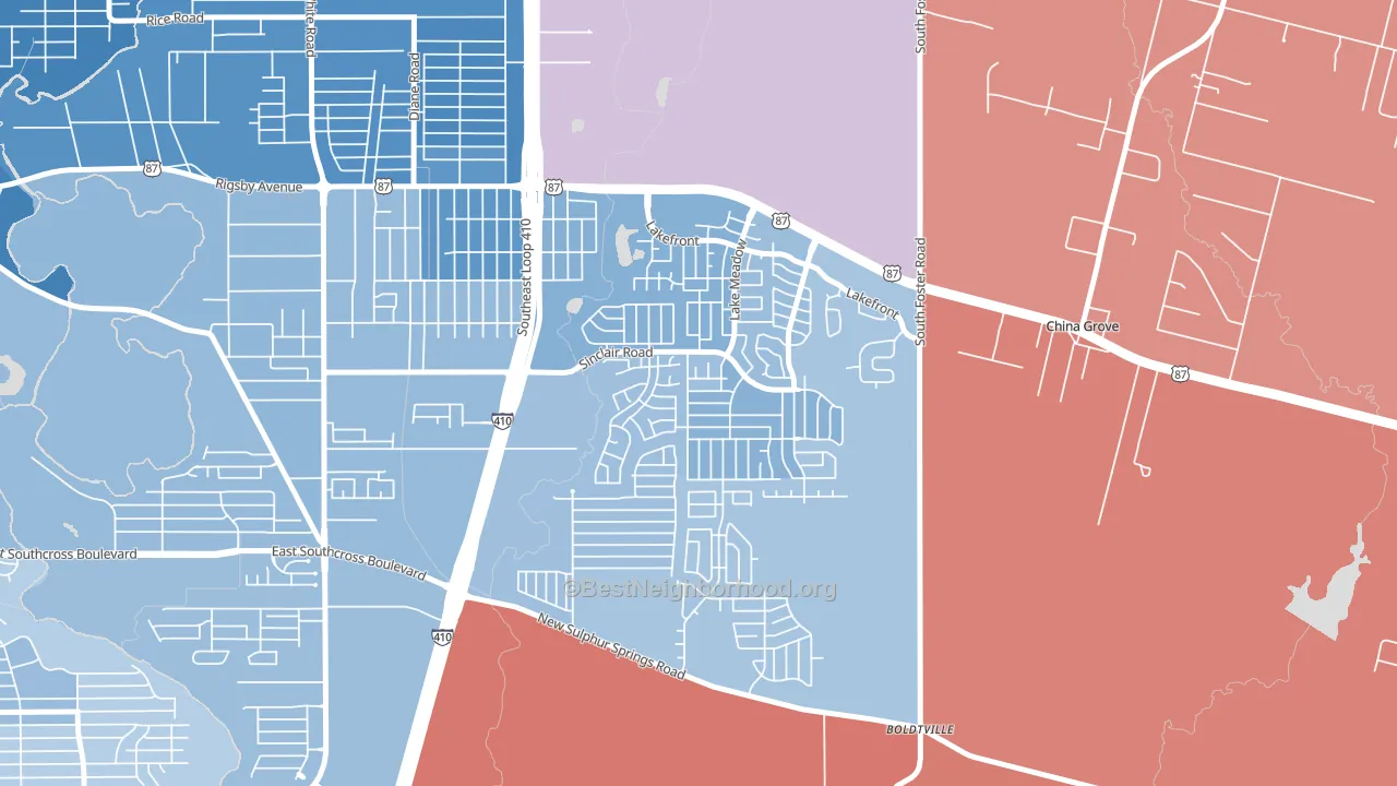Lakeside, San Antonio, TX block-group political-lean map