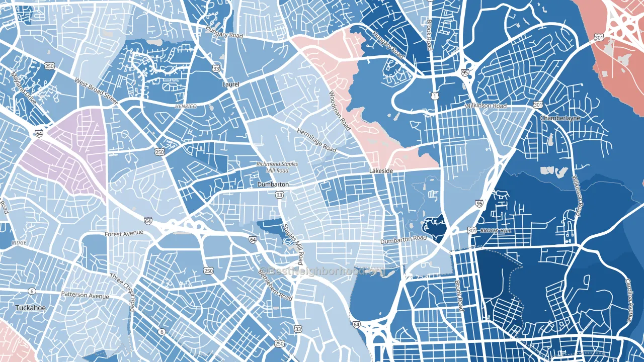 Lakeside, VA block-group political-lean map