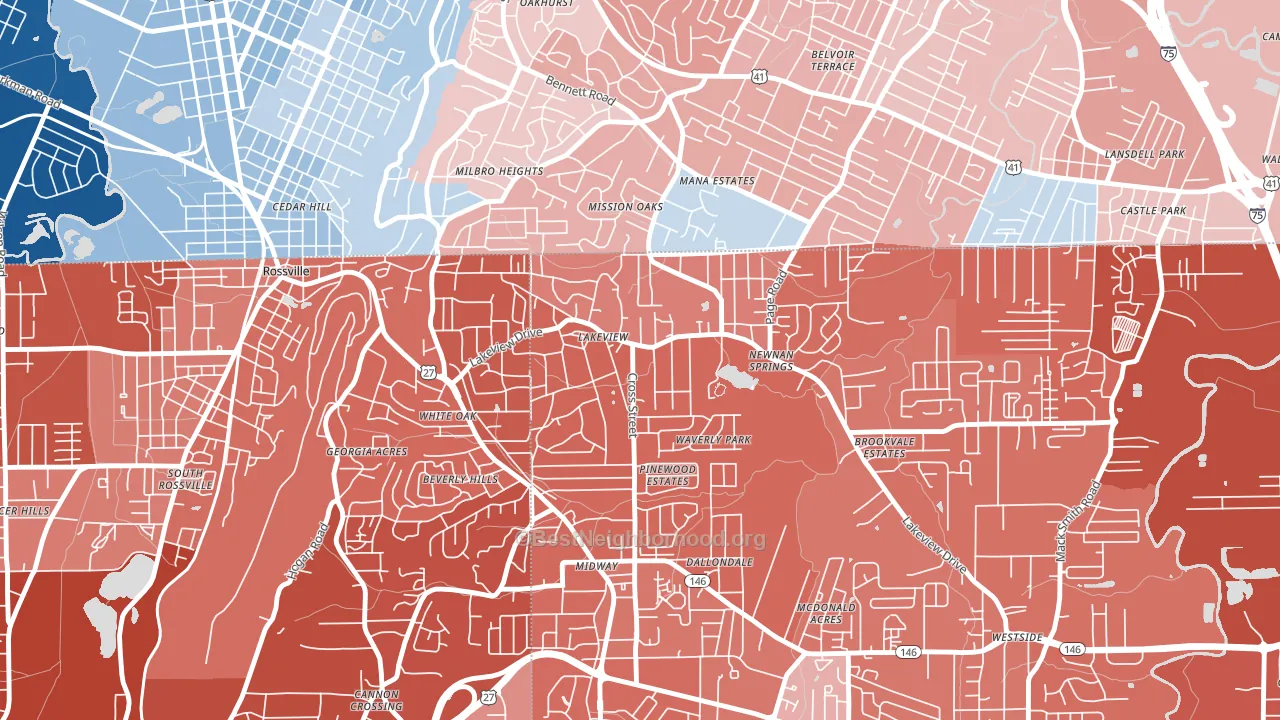 Lakeview, GA block-group political-lean map