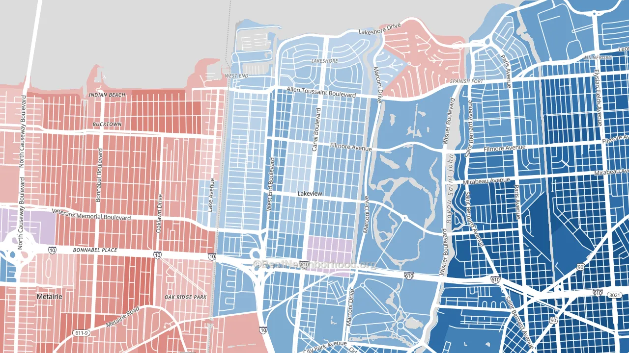 Lakeview, New Orleans, LA block-group political-lean map