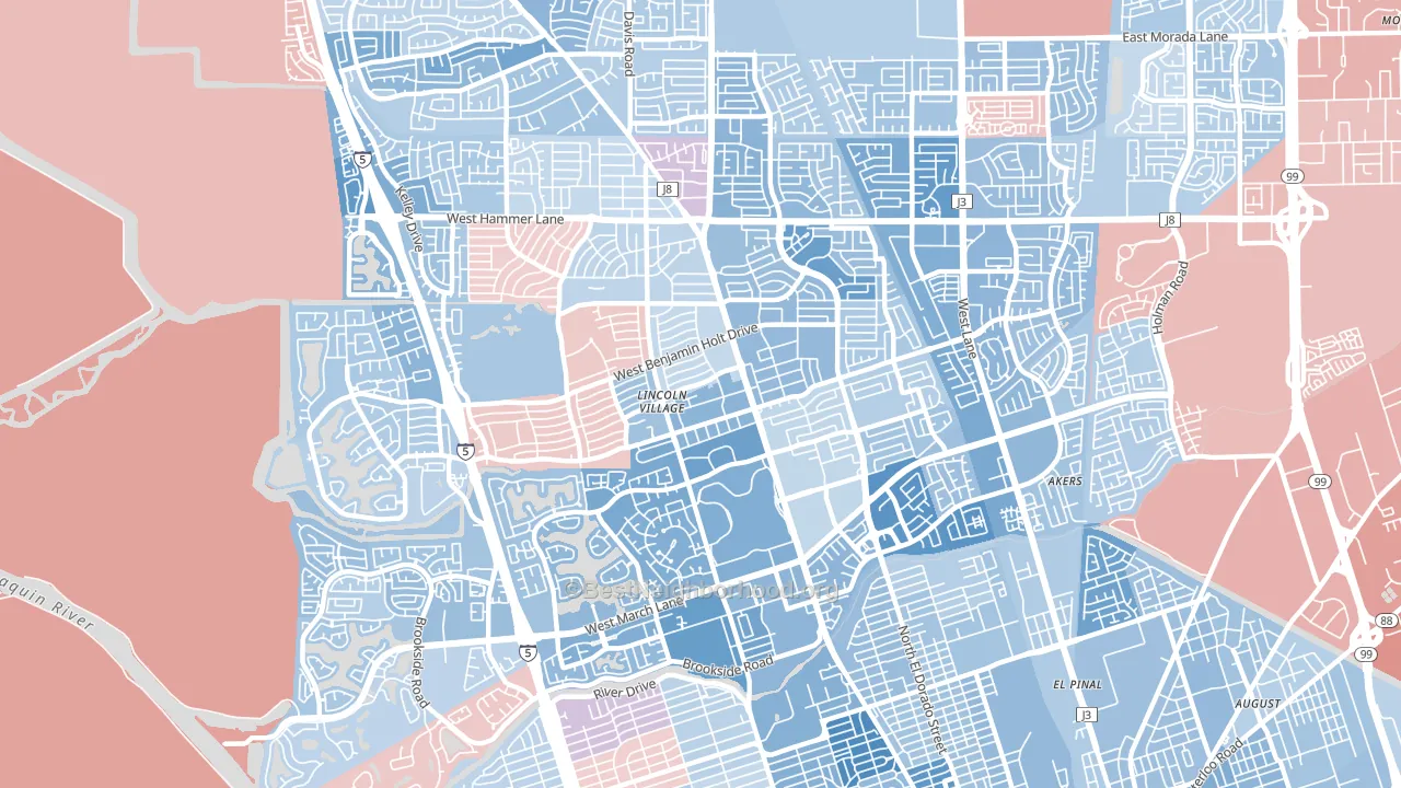 Lakeview, Stockton, CA block-group political-lean map
