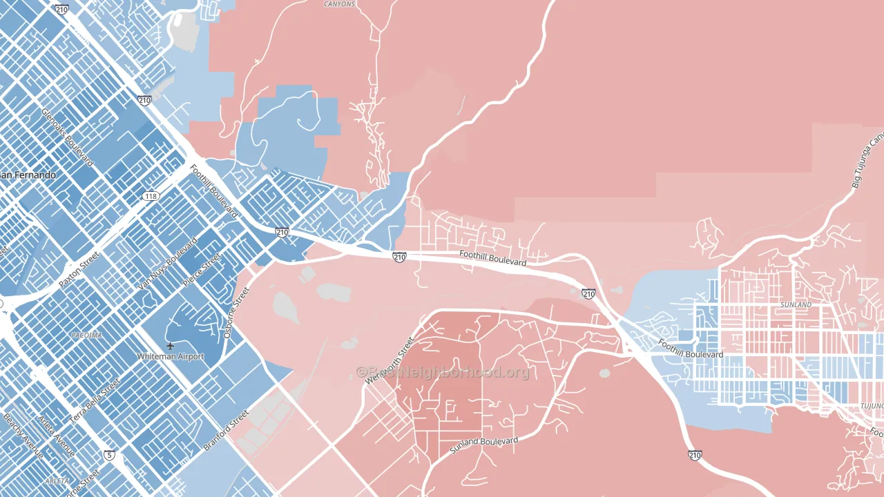Lakeview Terrace, Sylmar, CA block-group political-lean map