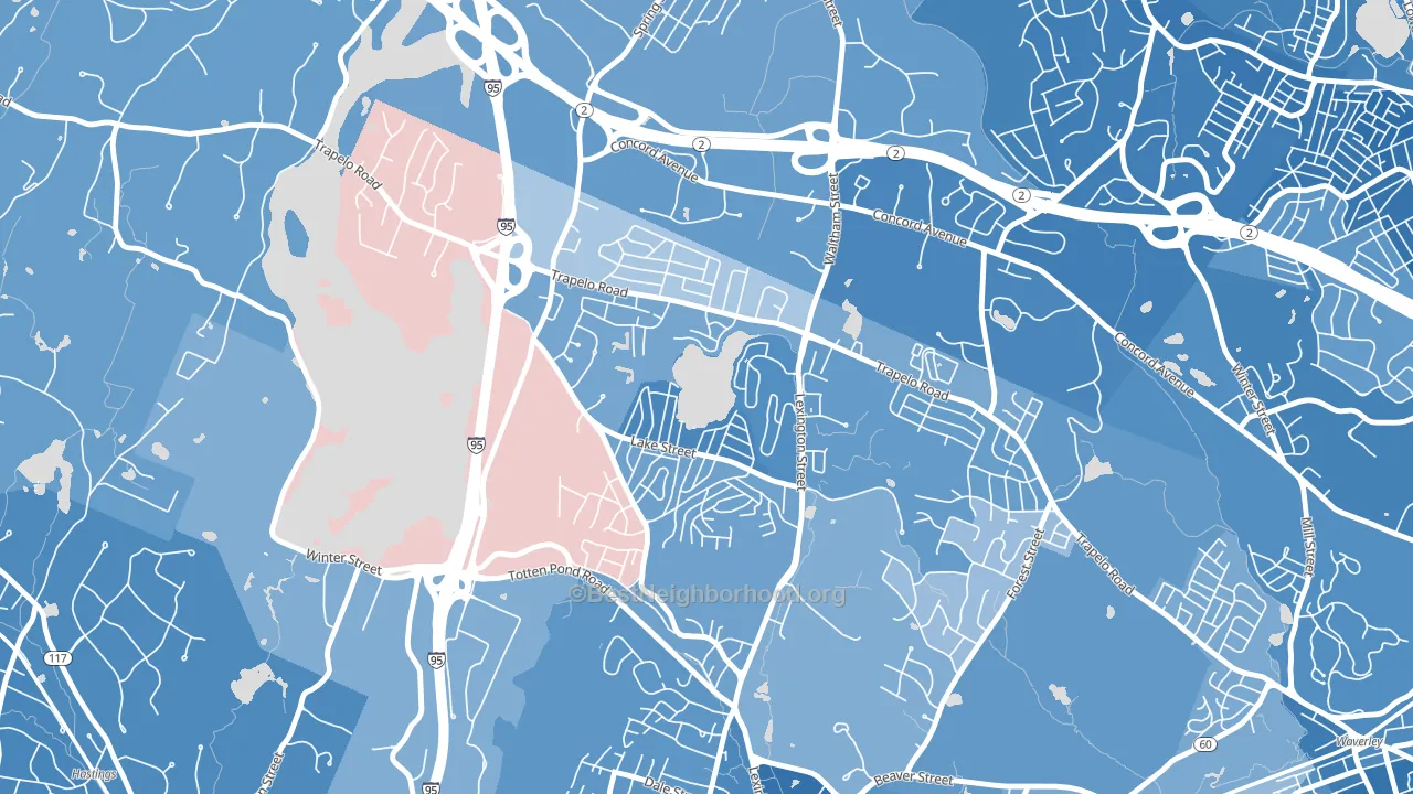 Lakeview, Waltham, MA block-group political-lean map