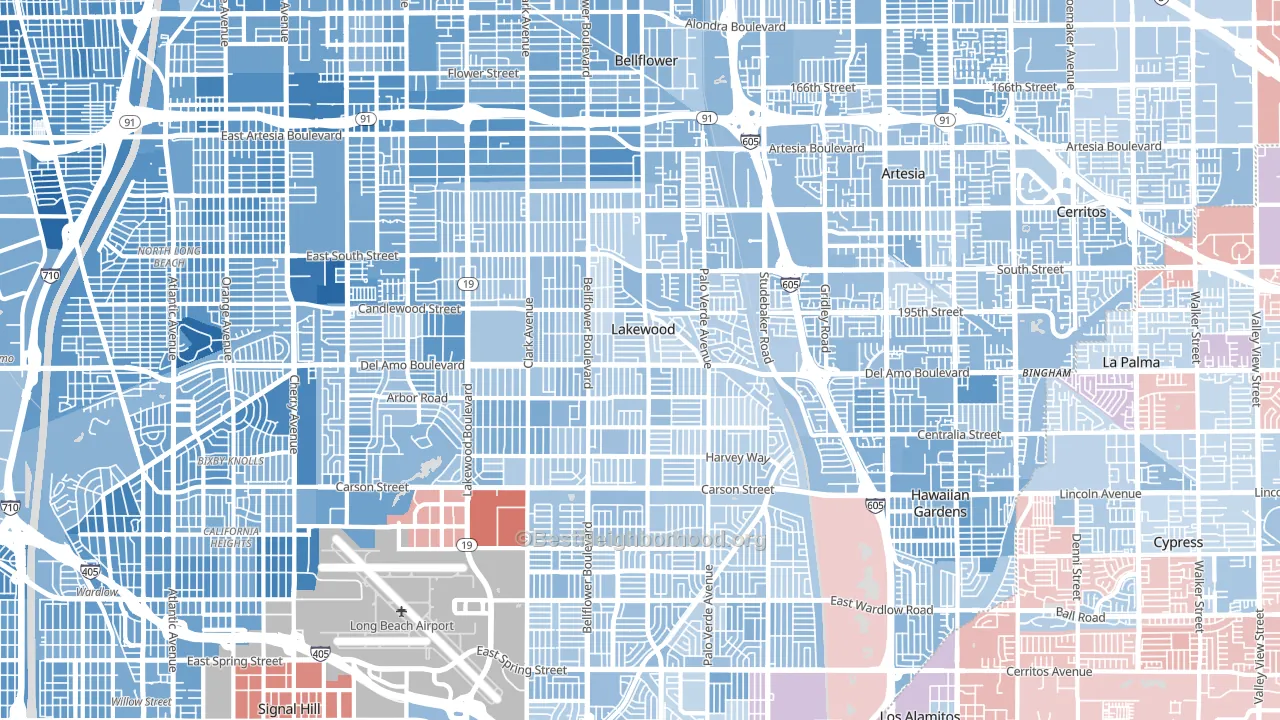 Lakewood, CA block-group political-lean map