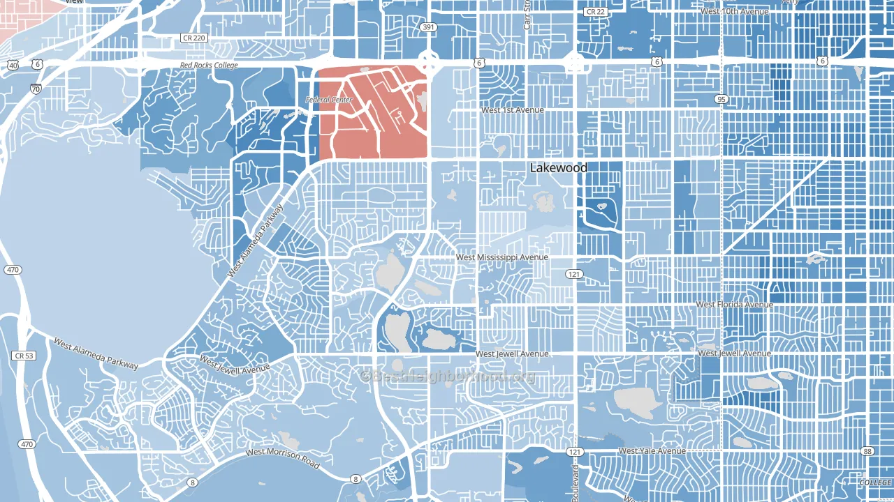 Lakewood, CO block-group political-lean map