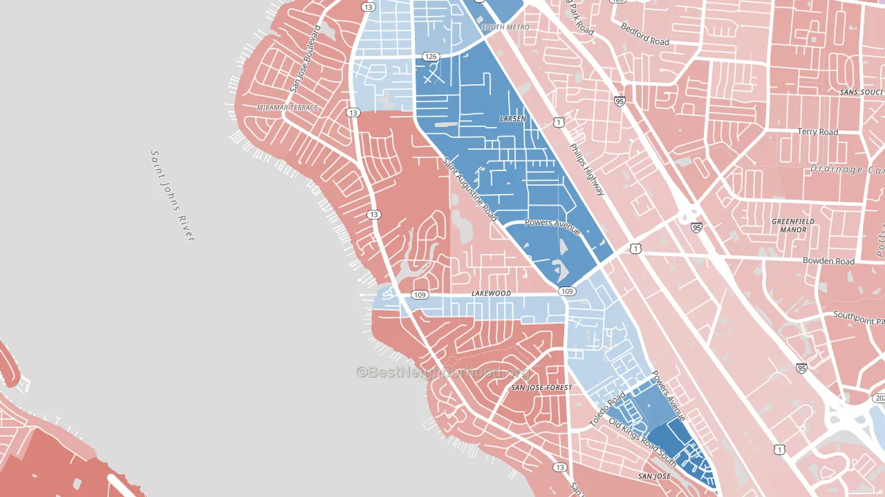 Lakewood, Jacksonville, FL block-group political-lean map