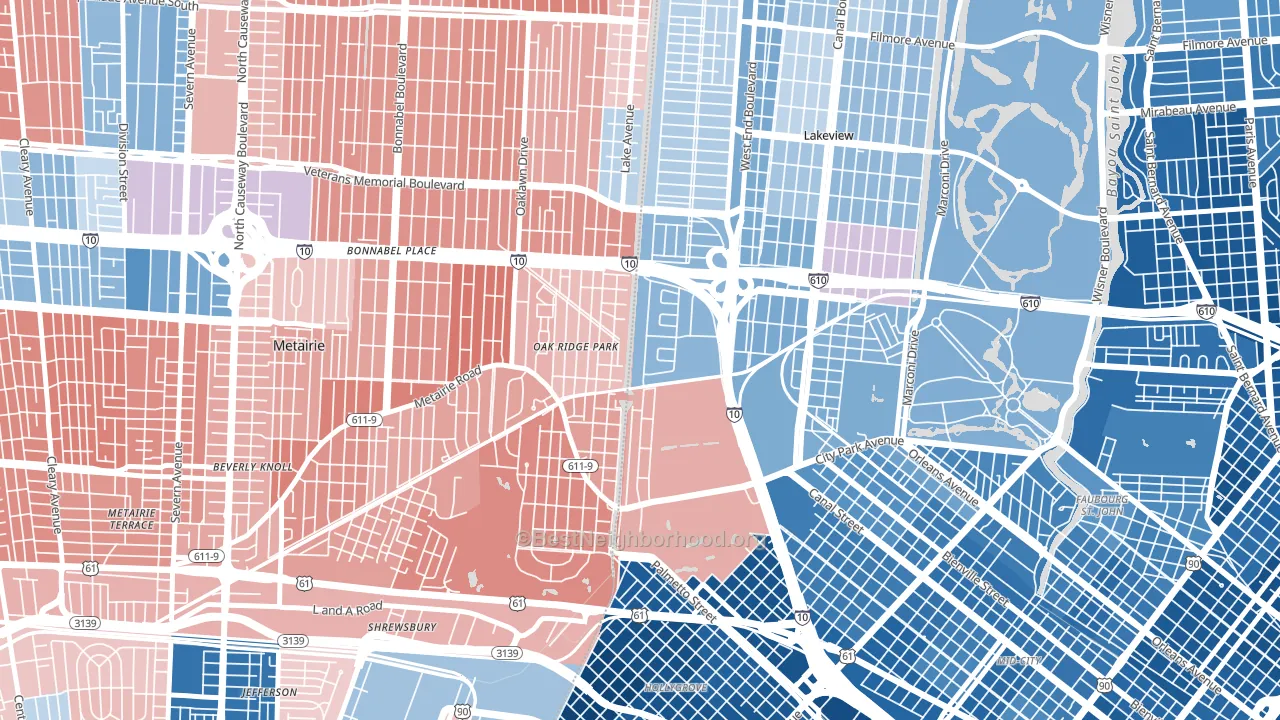 Lakewood, New Orleans, LA block-group political-lean map