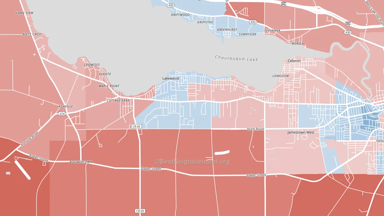 Lakewood, NY block-group political-lean map