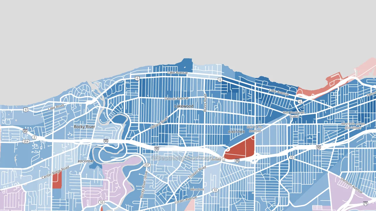 Lakewood, OH block-group political-lean map