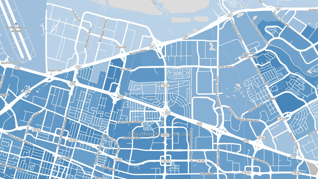 Lakewood, Sunnyvale, CA block-group political-lean map