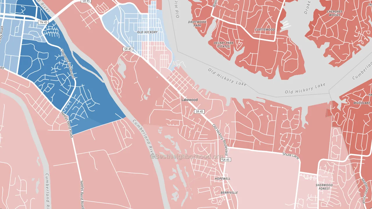 Lakewood, TN block-group political-lean map