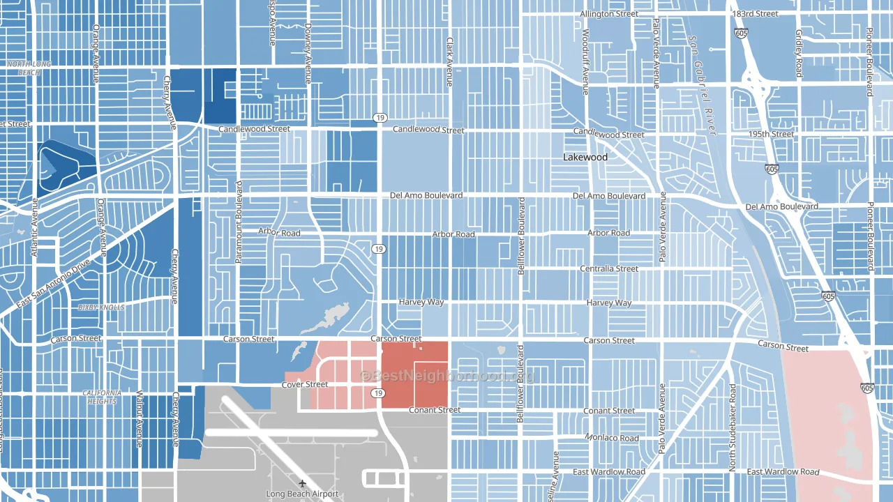 Lakewood Village, Long Beach, CA block-group political-lean map