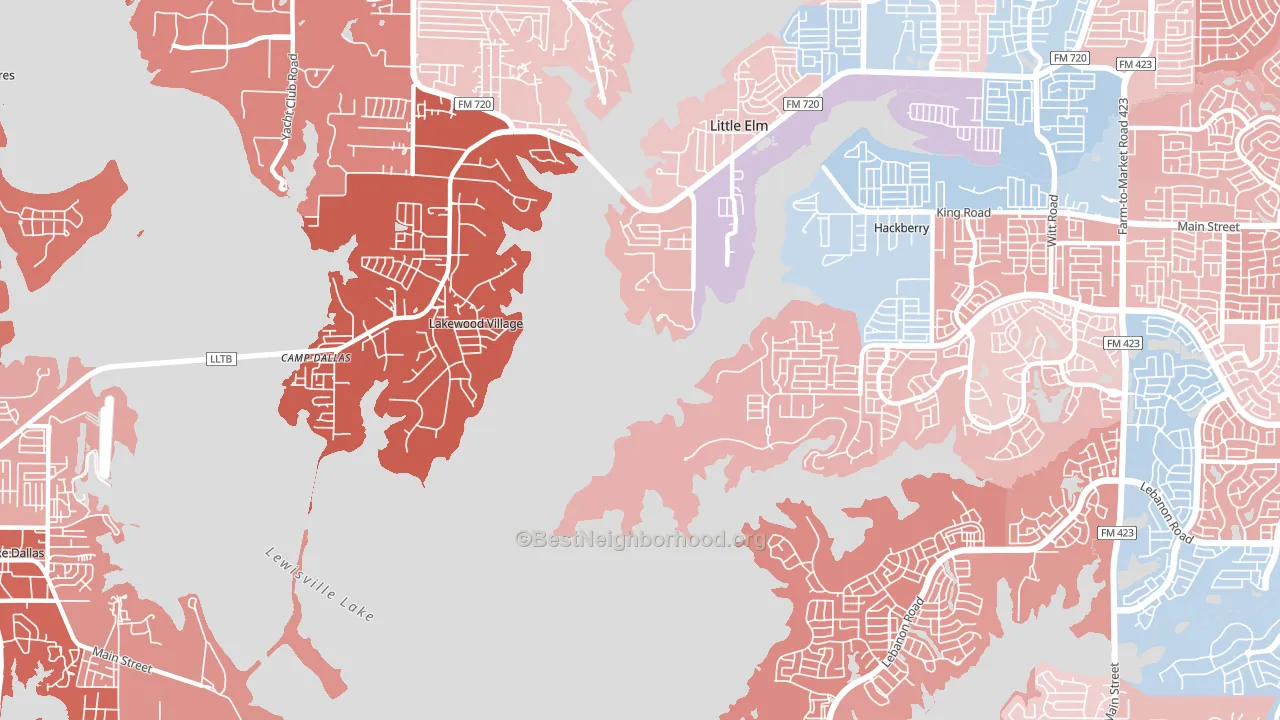 Lakewood Village, TX block-group political-lean map