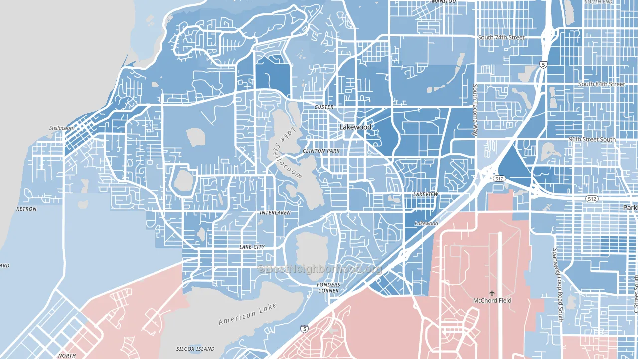 Lakewood, WA block-group political-lean map