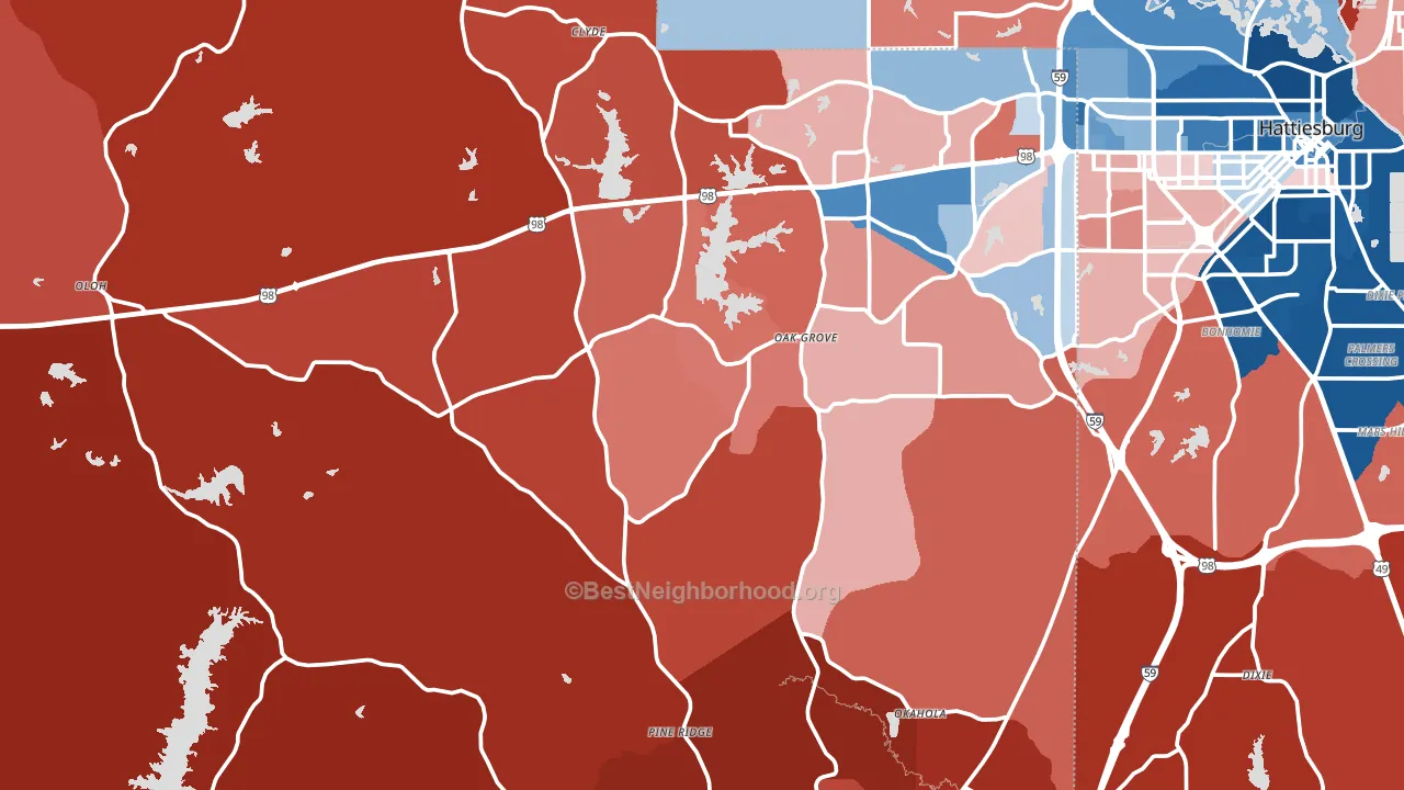 Lamar County, MS block-group political-lean map
