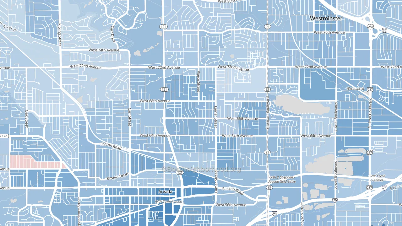 Lamar Heights Area, Arvada, CO block-group political-lean map