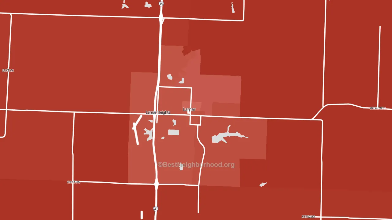 Lamar, MO block-group political-lean map