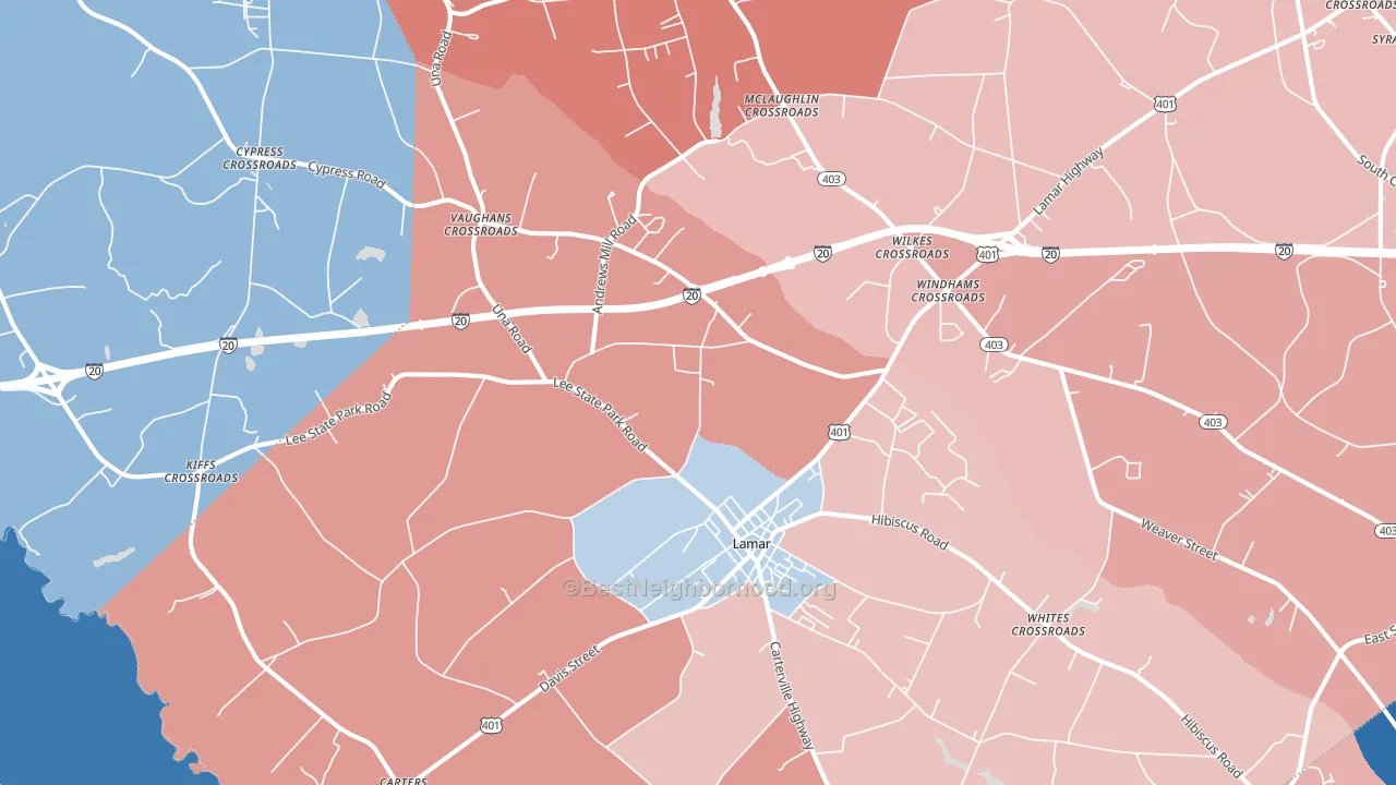 Lamar, SC block-group political-lean map