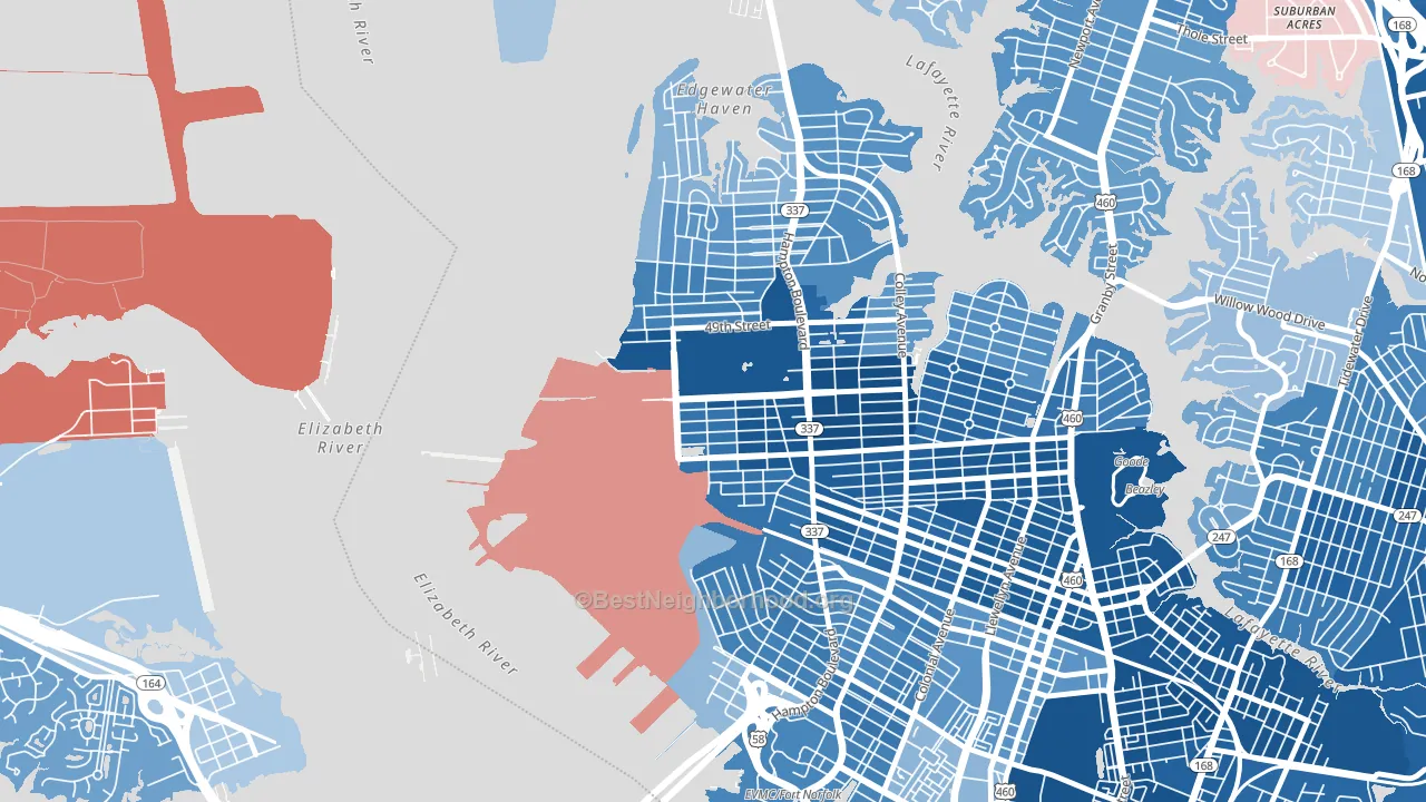 Lamberts Point, Norfolk, VA block-group political-lean map