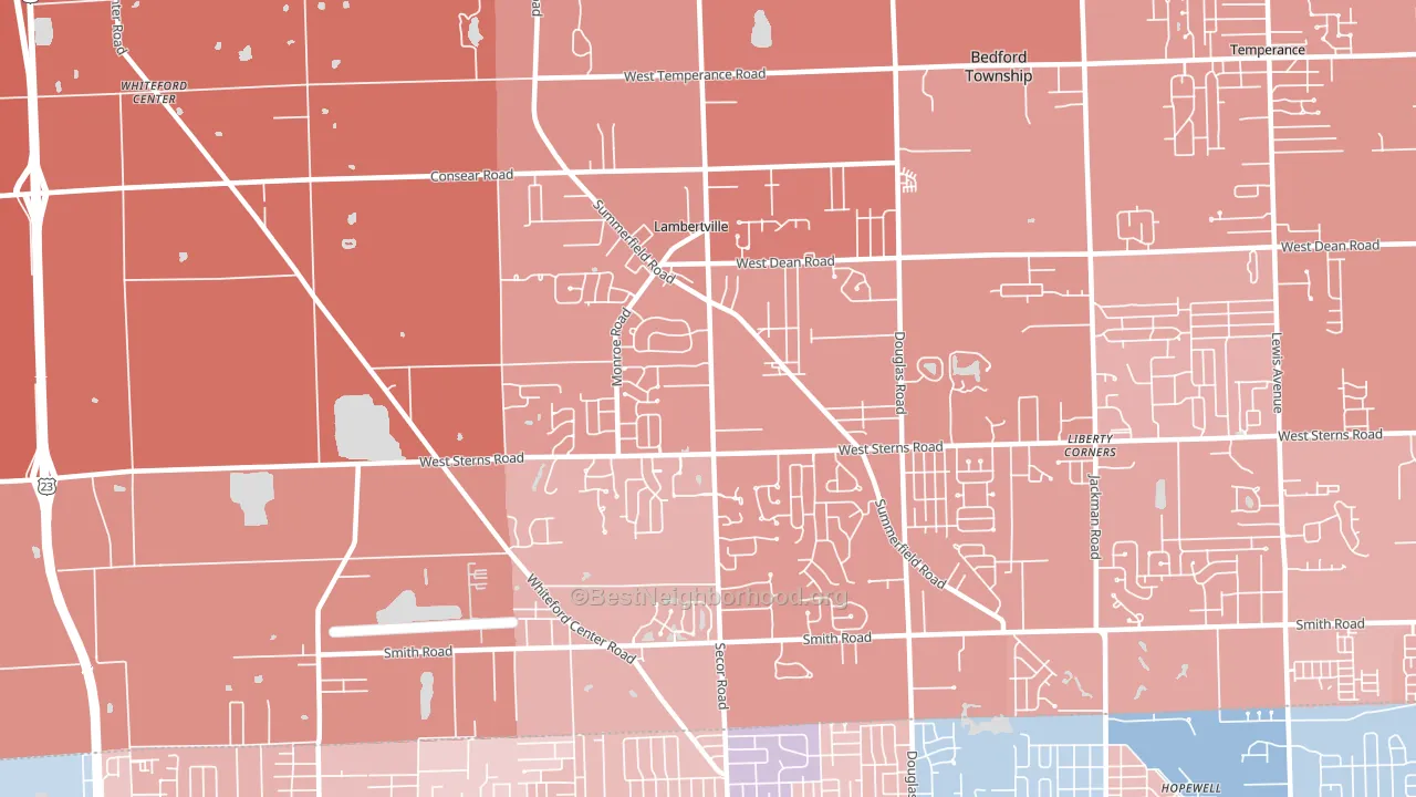 Lambertville, MI block-group political-lean map
