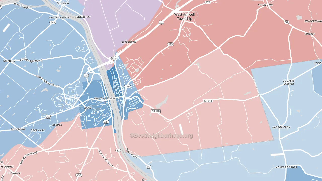 Lambertville, NJ block-group political-lean map
