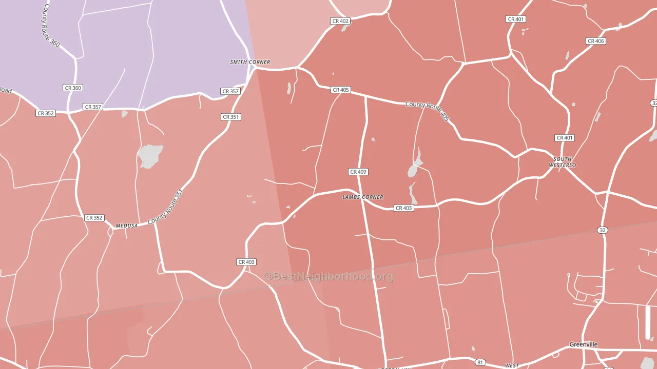 Lambs Corner, NY block-group political-lean map