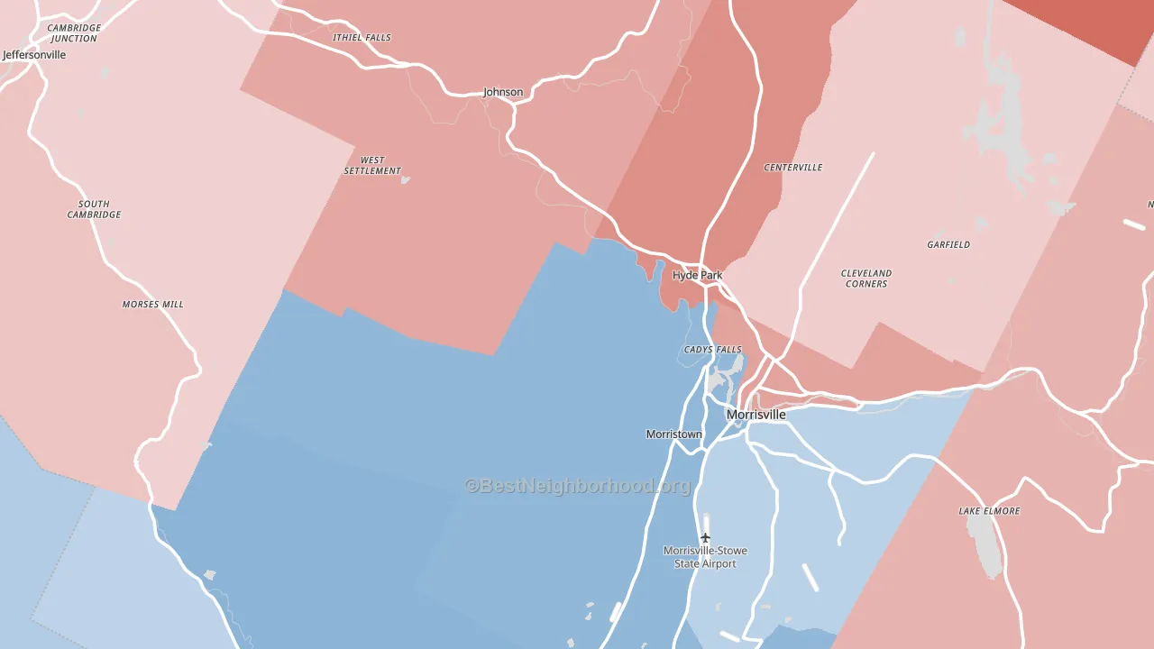 Lamoille County, VT block-group political-lean map