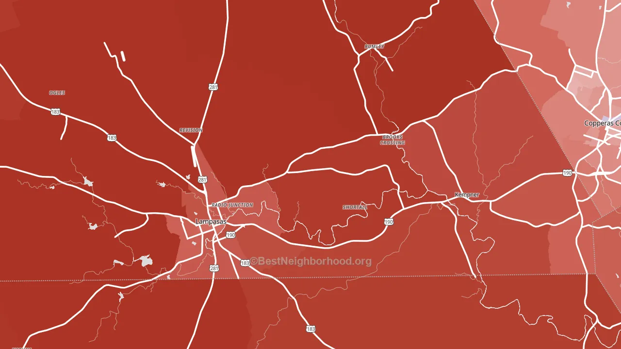 Lampasas County, TX block-group political-lean map