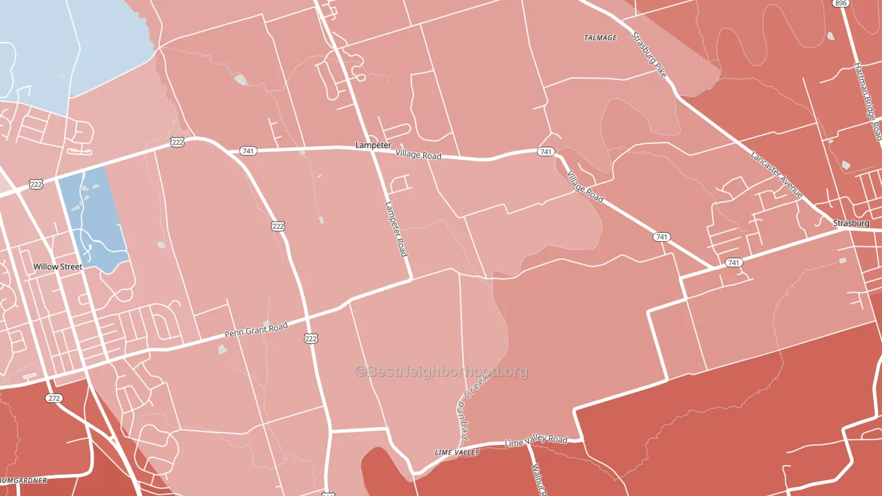 Lampeter, PA block-group political-lean map