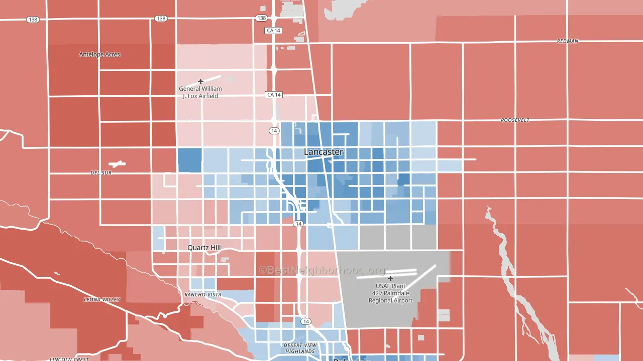 Lancaster, CA block-group political-lean map