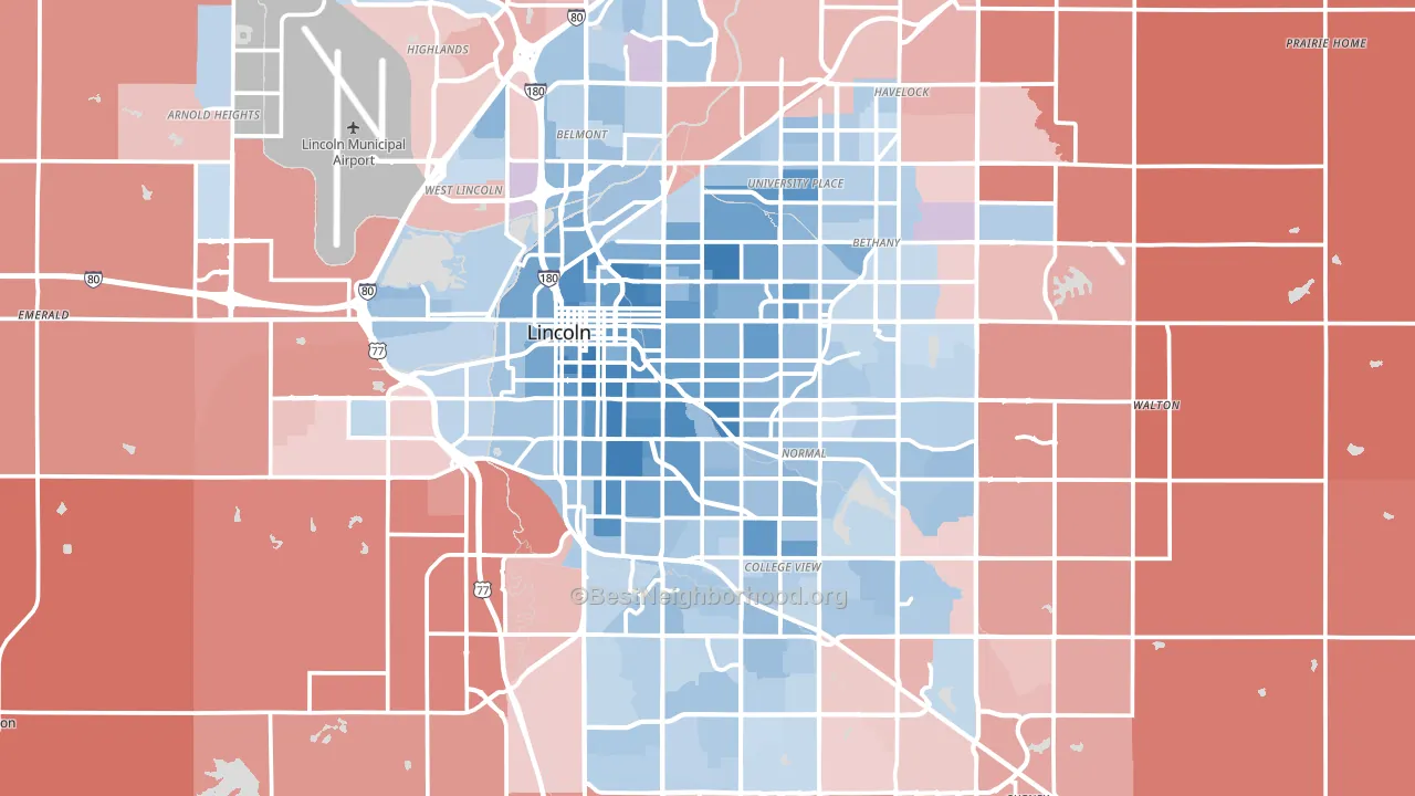 Lancaster County, NE block-group political-lean map