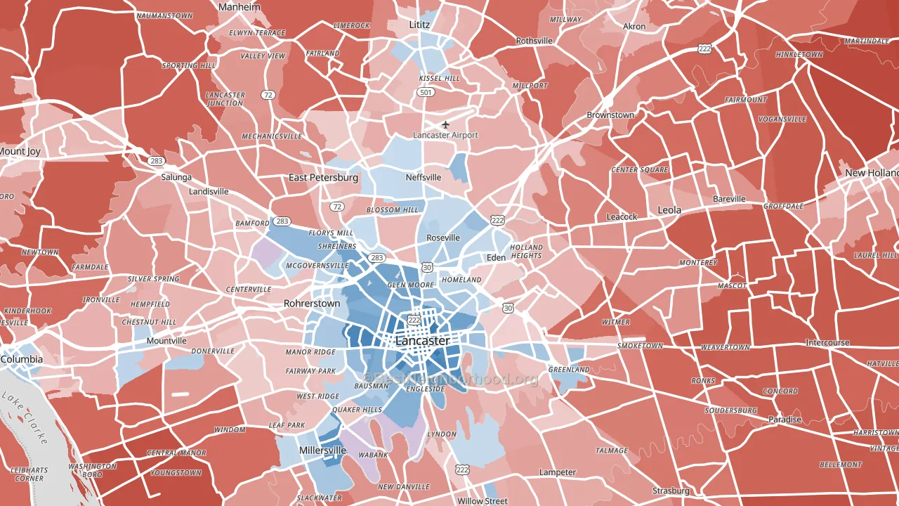 Lancaster County, PA block-group political-lean map