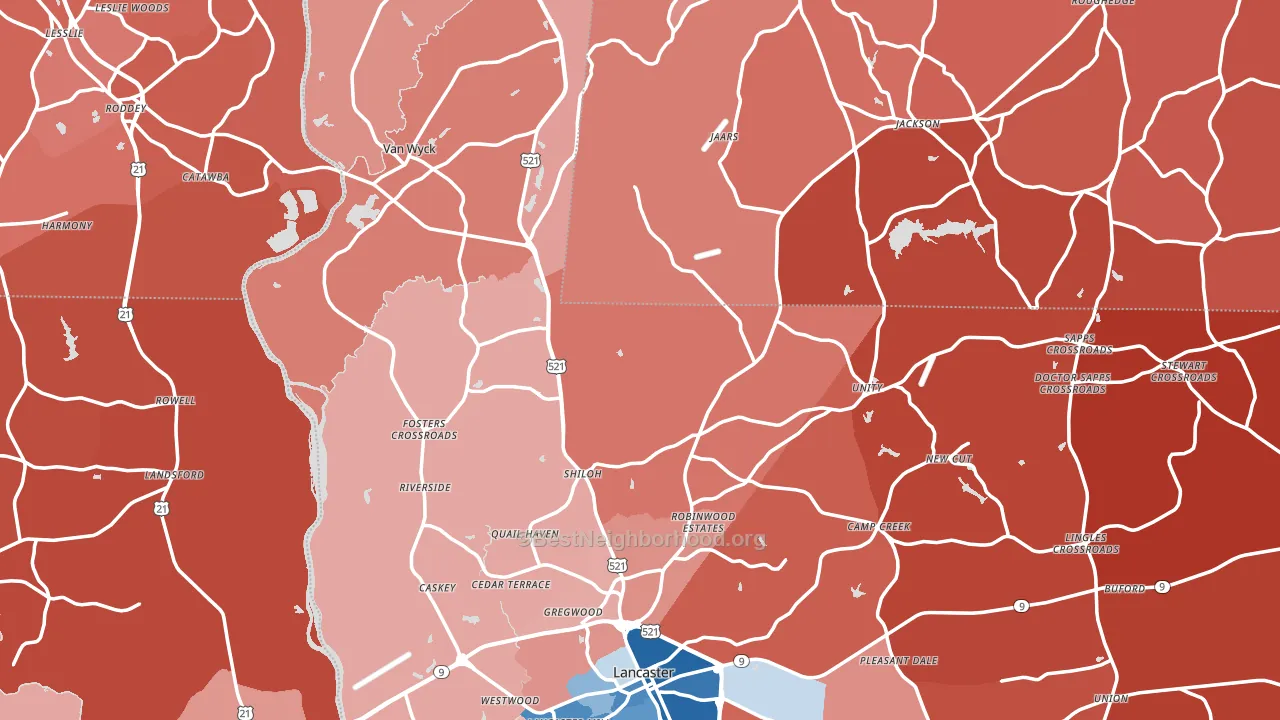 Lancaster County, SC block-group political-lean map