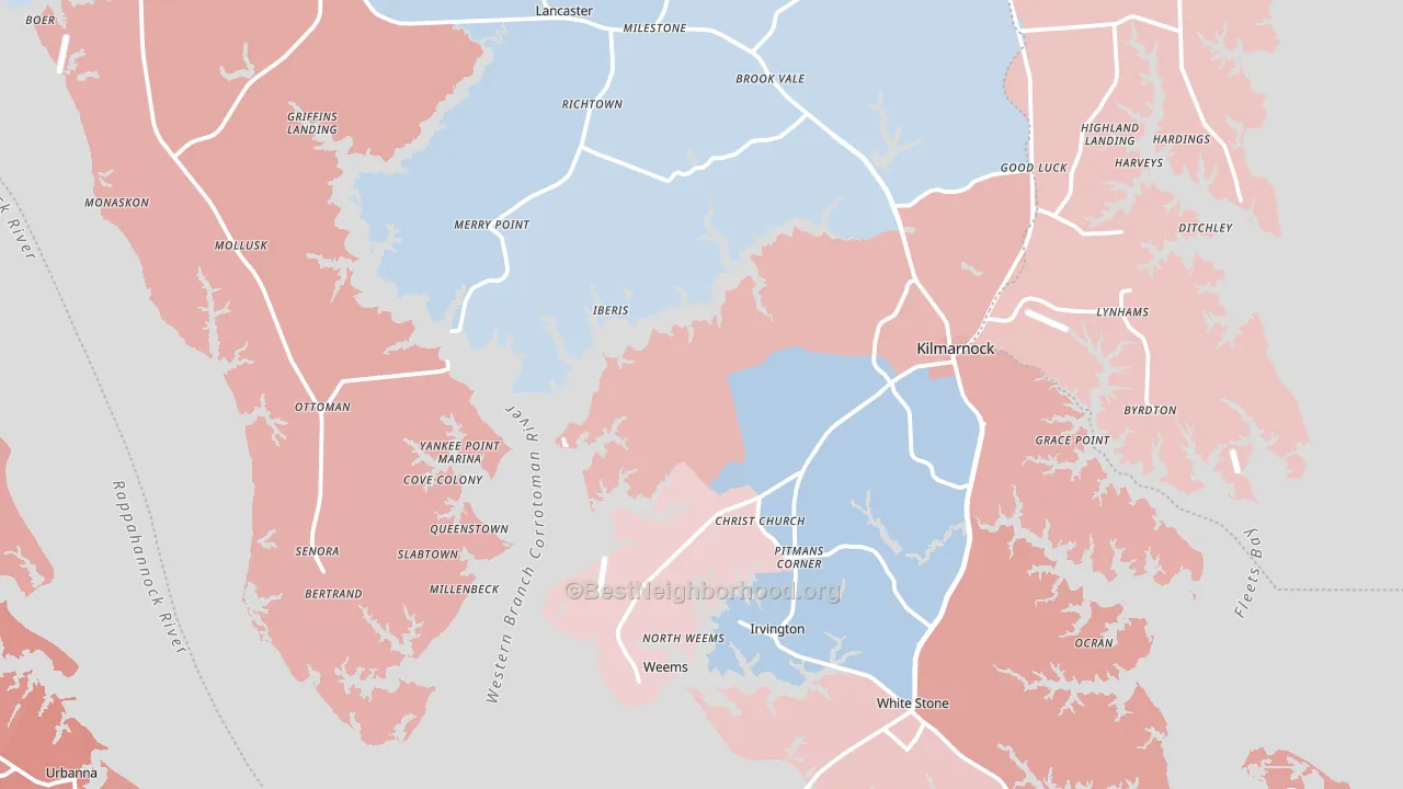 Lancaster County, VA block-group political-lean map