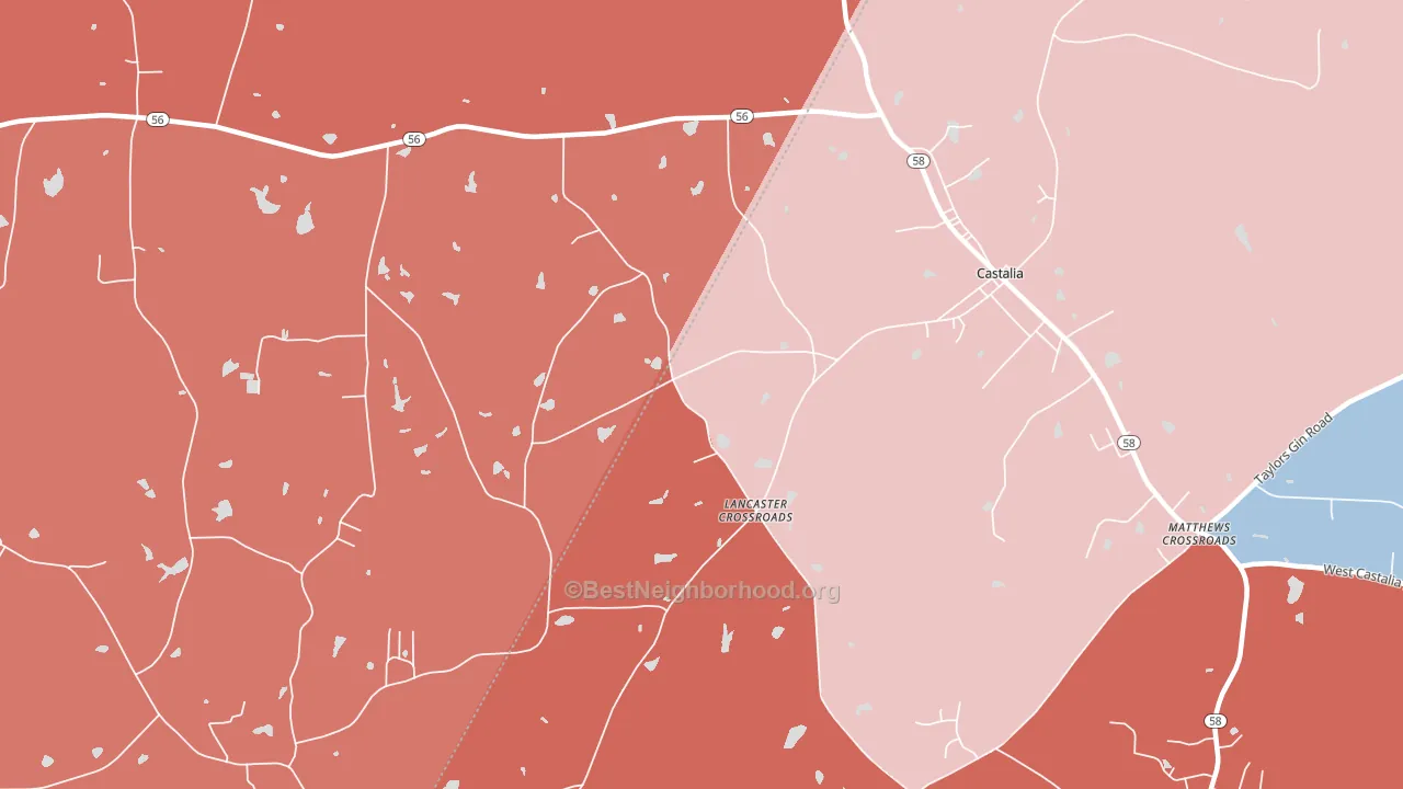 Lancaster Crossroads, NC block-group political-lean map