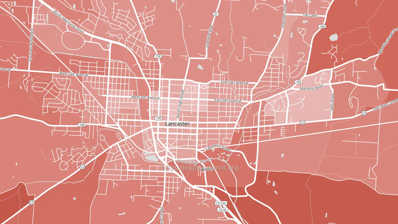 Lancaster Historic District, Lancaster, OH block-group political-lean map