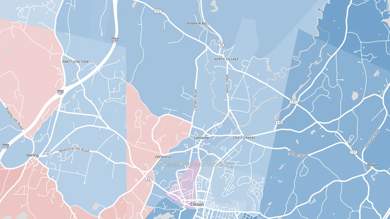 Lancaster, MA block-group political-lean map