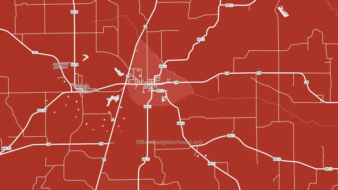 Lancaster, MO block-group political-lean map