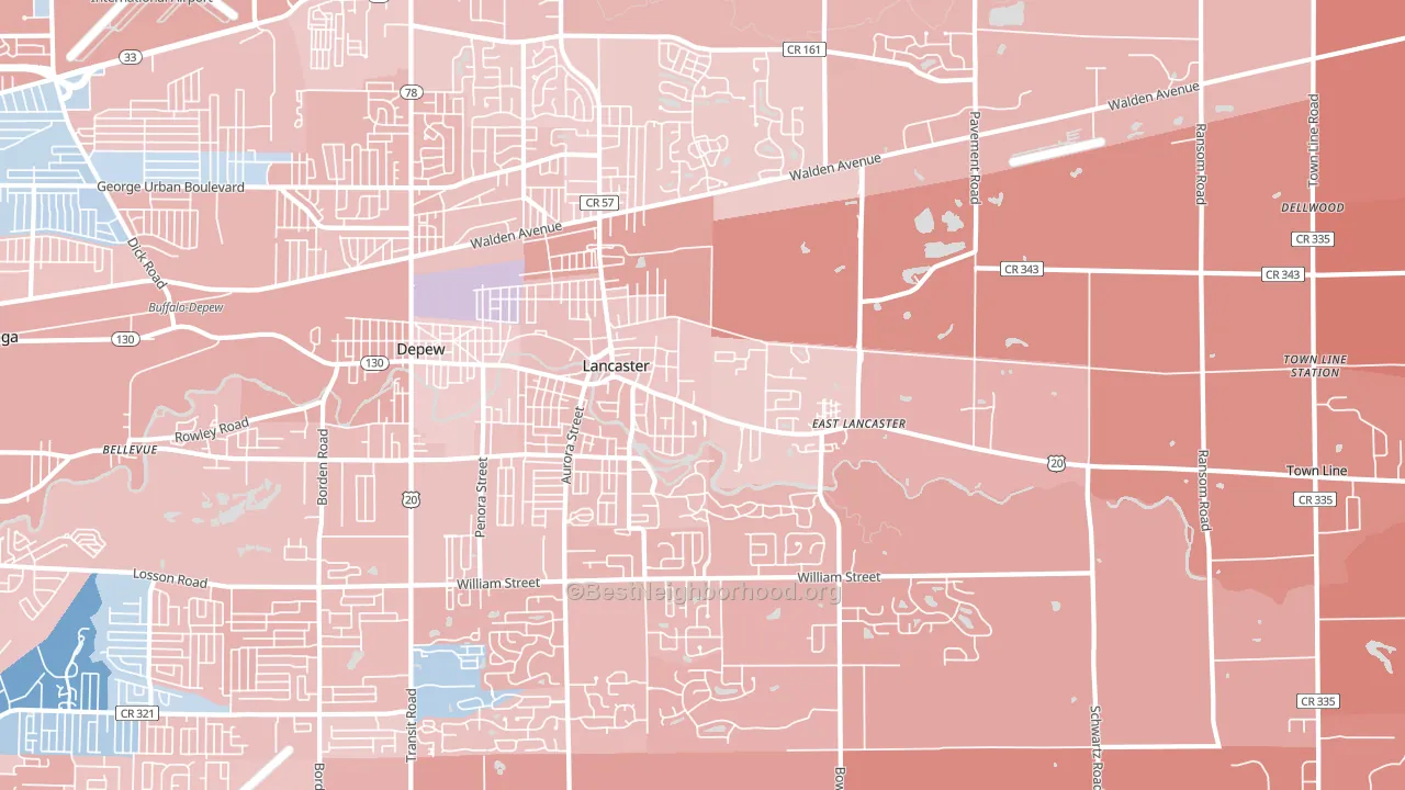 Lancaster, NY block-group political-lean map