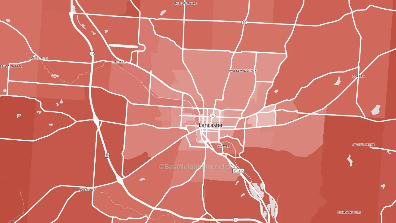 Lancaster, OH block-group political-lean map
