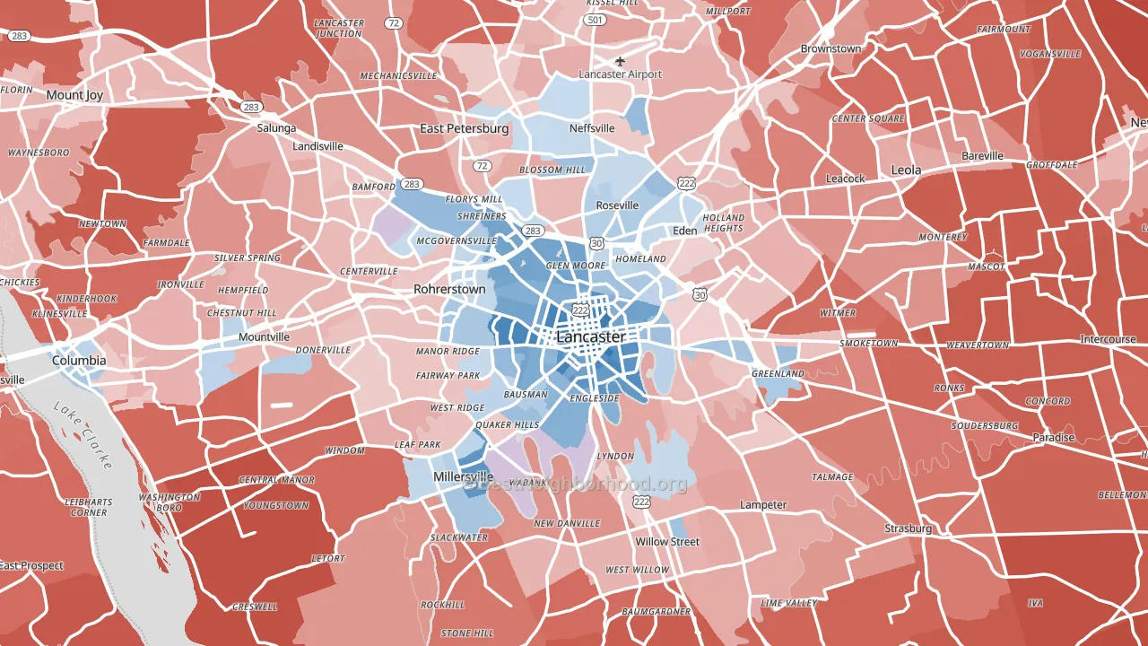 Lancaster, PA block-group political-lean map