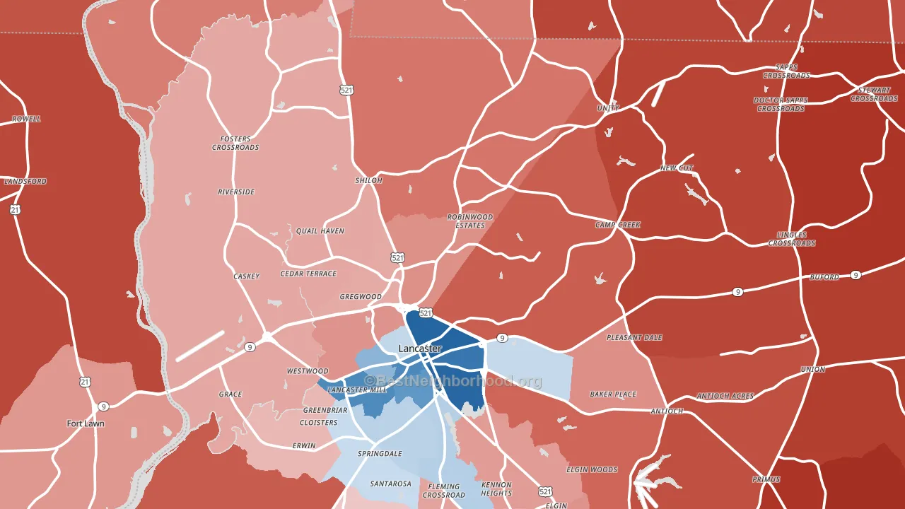 Lancaster, SC block-group political-lean map