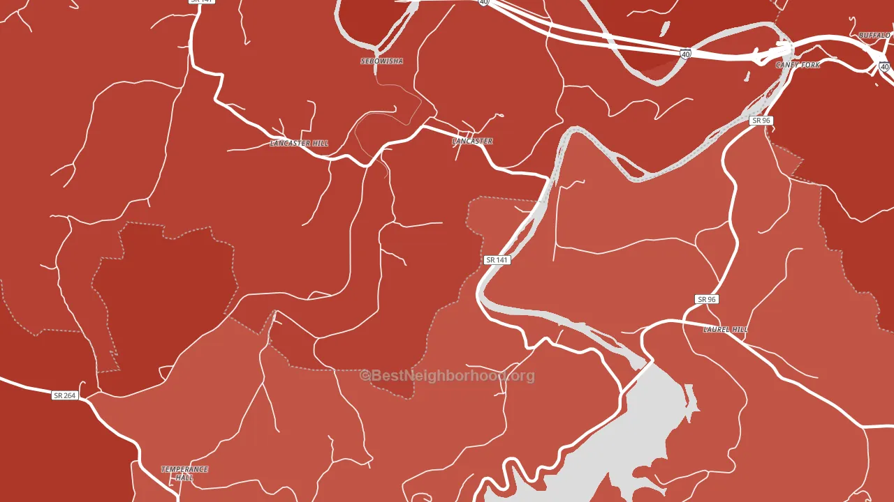 Lancaster, TN block-group political-lean map