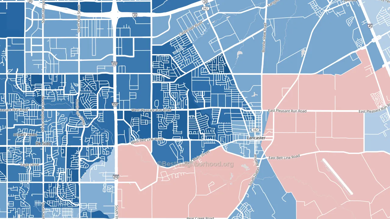 Lancaster, TX block-group political-lean map